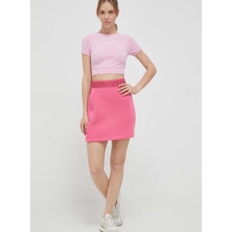 Sukňa Guess ružová farba, mini, rovný strih