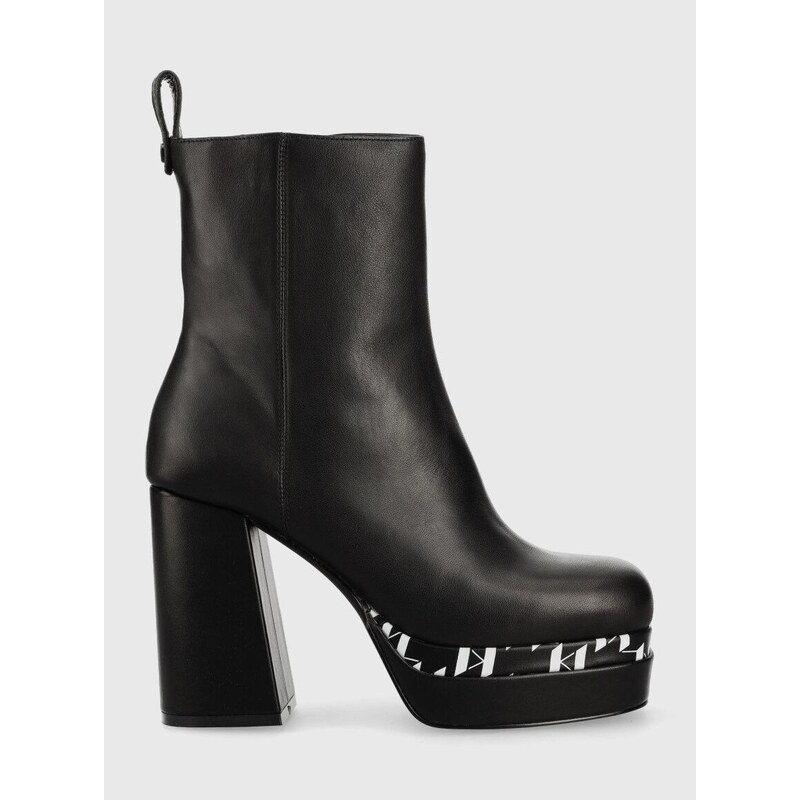 Kožené členkové topánky Karl Lagerfeld STRADA dámske, čierna farba, na podpätku,