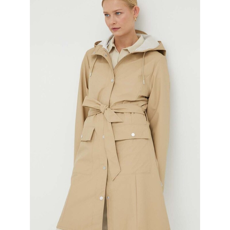 Nepremokavý kabát Rains Curve Jacket 18130.24-24Sand, dámsky, béžová farba, prechodný