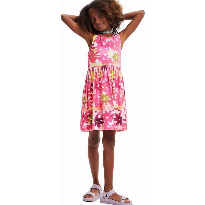Dievčenské bavlnené šaty Desigual ružová farba, mini, áčkový strih