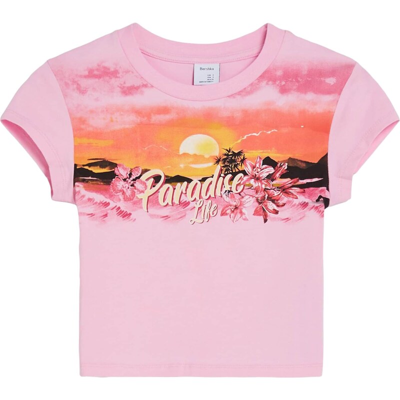 Bershka Tričko oranžová / fuksia / ružová / čierna 54251324