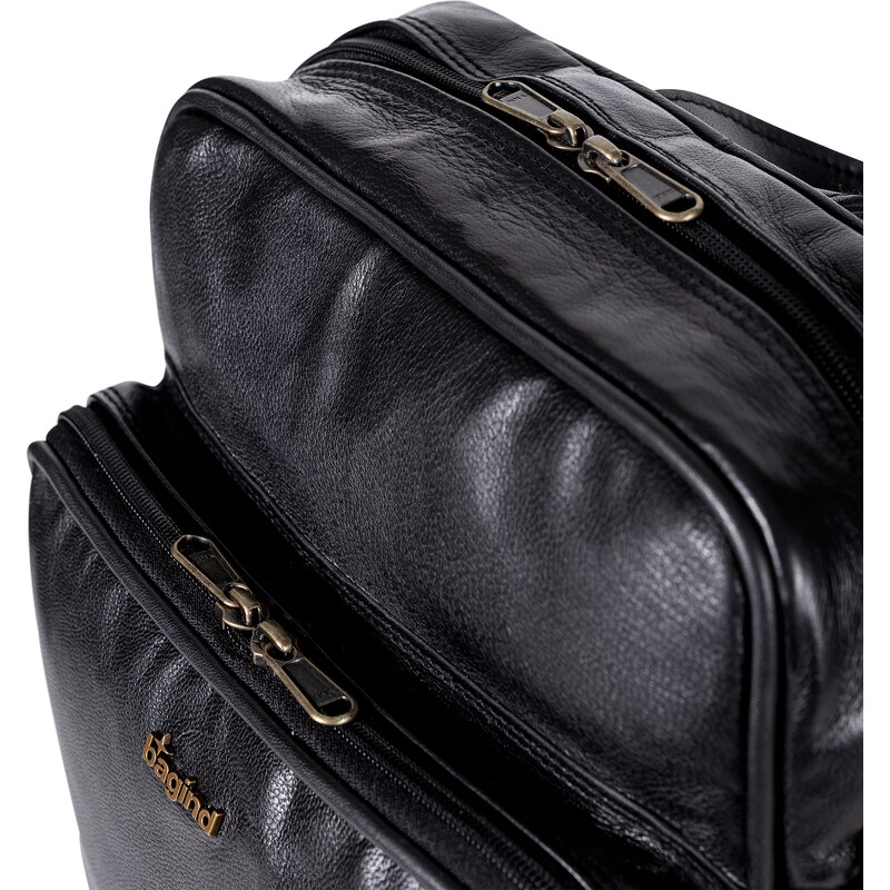 Bagind Journal Sirius - Dámska i pánska kožená crossbody taška čierná, ručná výroba