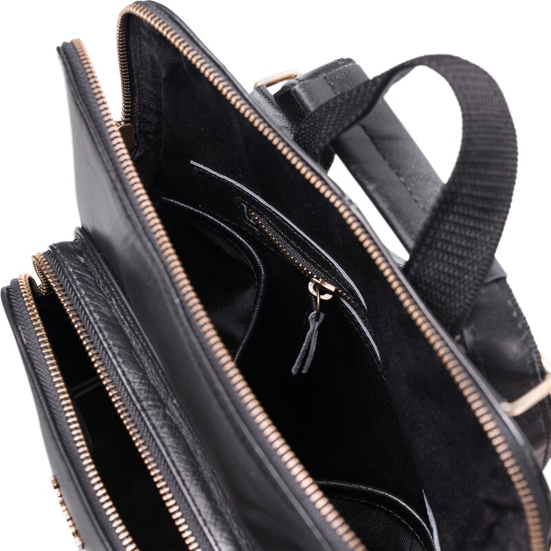 Bagind Miley Sirius - Dámsky kožený kabelko-batoh s vreckom čierný, ručná výroba
