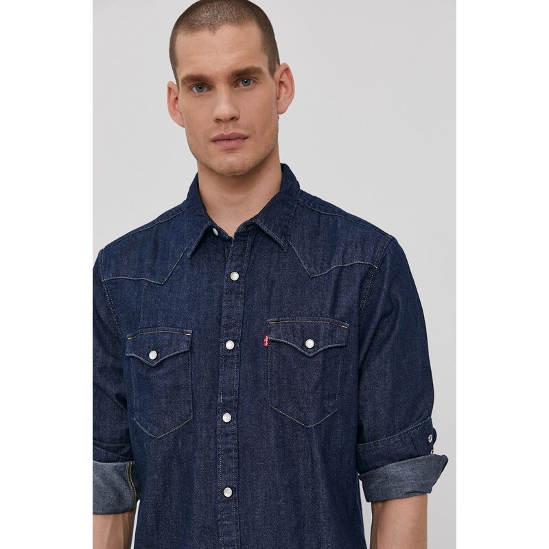 Bavlnená košeľa Levi's 85744.0000-Blues, pánska, tmavomodrá farba, regular, s klasickým golierom