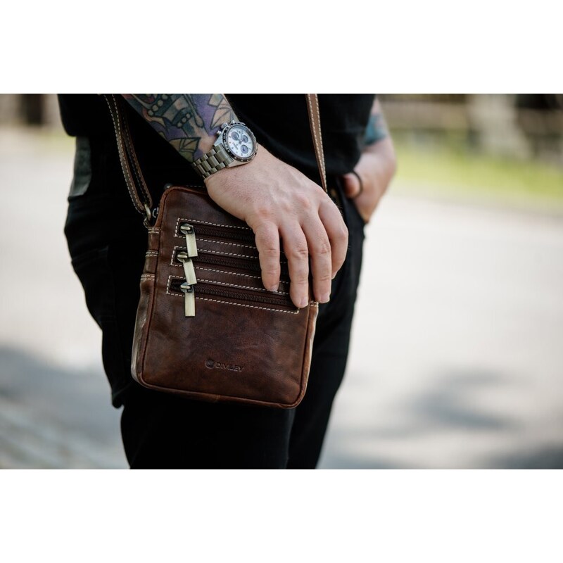 DIVILEY Pánska kožená taška cez rameno Robin tm. hnedá 33830858