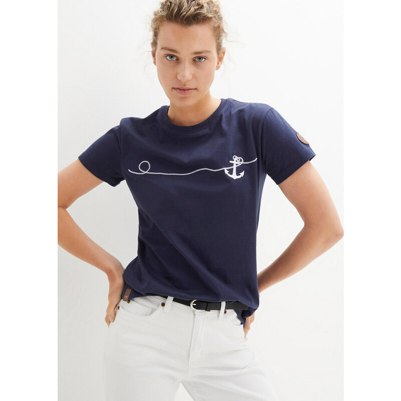 bonprix Tričko s výšivkou, farba modrá 44896393