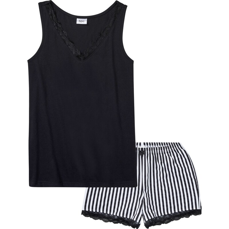 bonprix Krátke pyžamo s jemnou čipkou, farba čierna 44892421