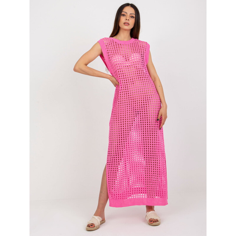 BADU Ružové pletené dierkované plážové šaty