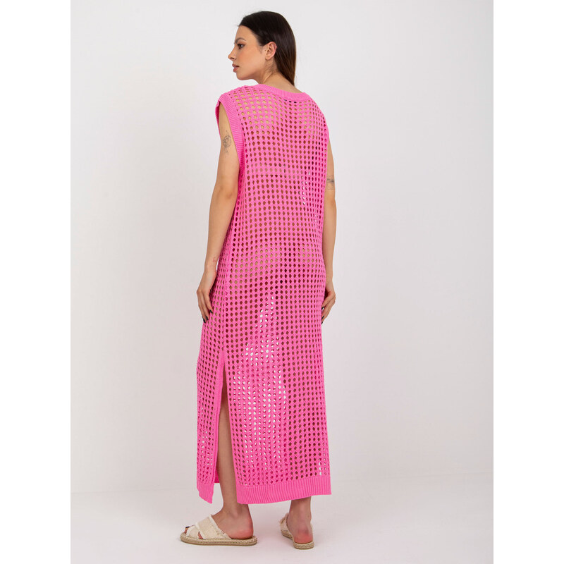 BADU Ružové pletené dierkované plážové šaty