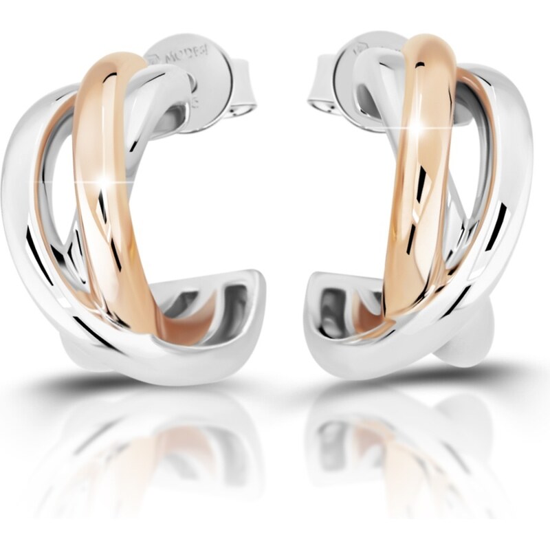 Modesi Elegantné strieborné bicolor náušnice kruhy M23092 66589711