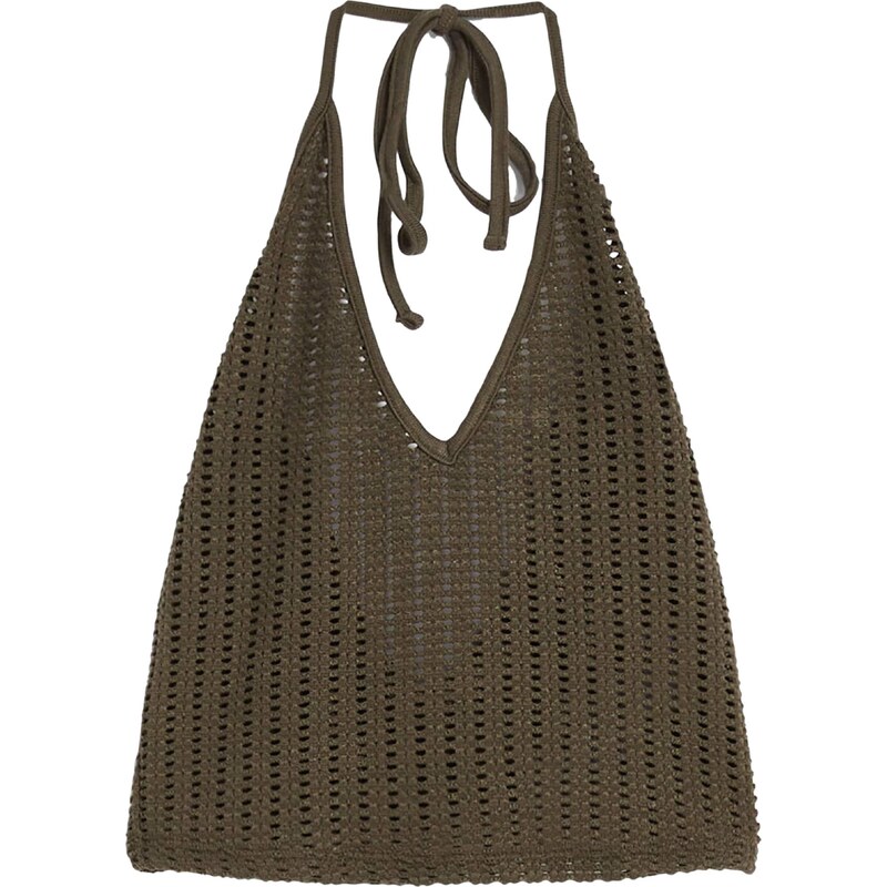 Bershka Vyšívaný top kaki 54252005