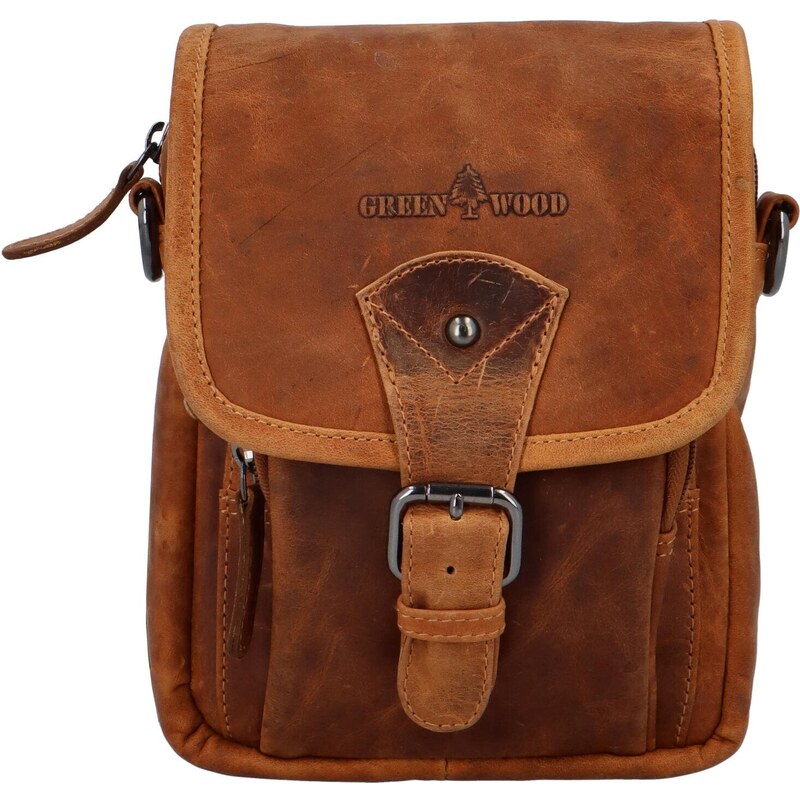 Green Wood Kožená crossbody taška s prackou Gérard, koňaková 66817007