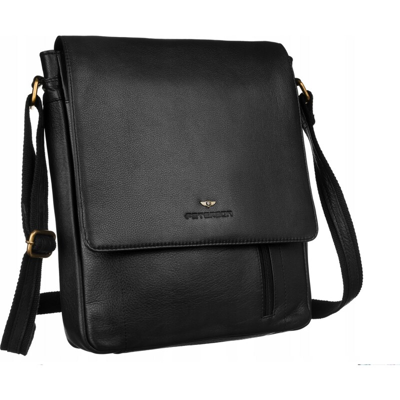 Peterson Čierna pánska kožená messenger taška [DH] PTN 788-NDM BLACK 43758782