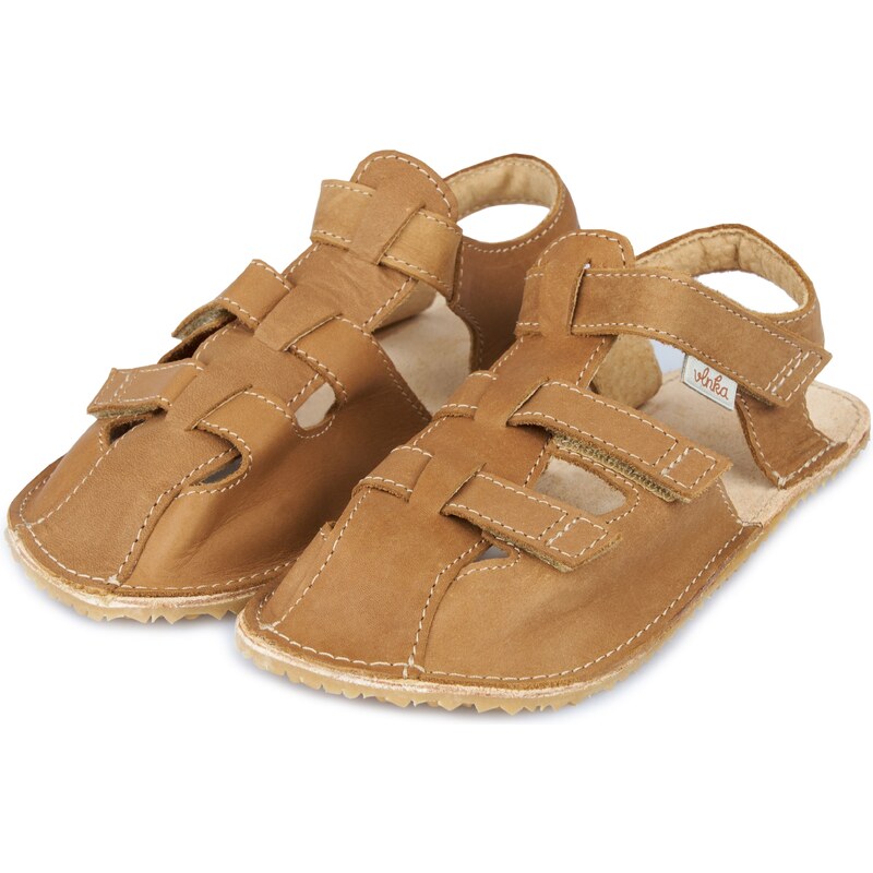 Vlnka Detské barefootové kožené sandále na suchý zips Olaf hnedá veľkosti obuvi - deti 25