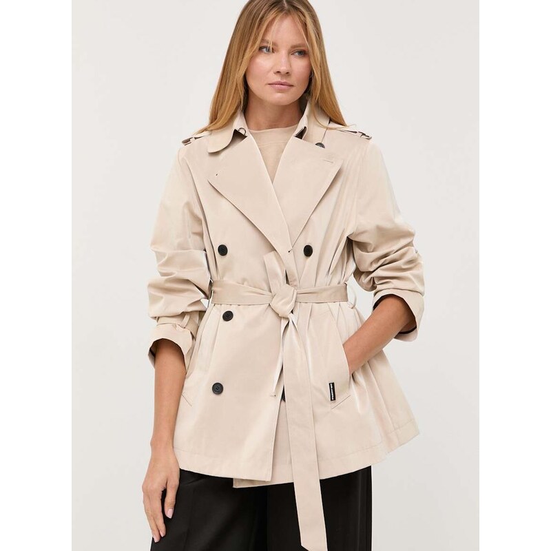 Kabát Karl Lagerfeld dámsky, béžová farba, prechodný, oversize