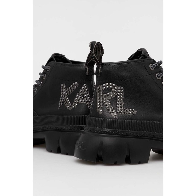 Kožené workery Karl Lagerfeld TREKKA MAX dámske, čierna farba, na platforme, KL43540