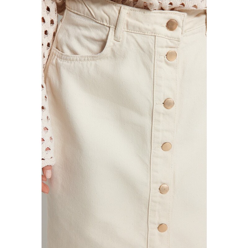 Trendyol Ecru Button Detailed High Waist Denim Skirt