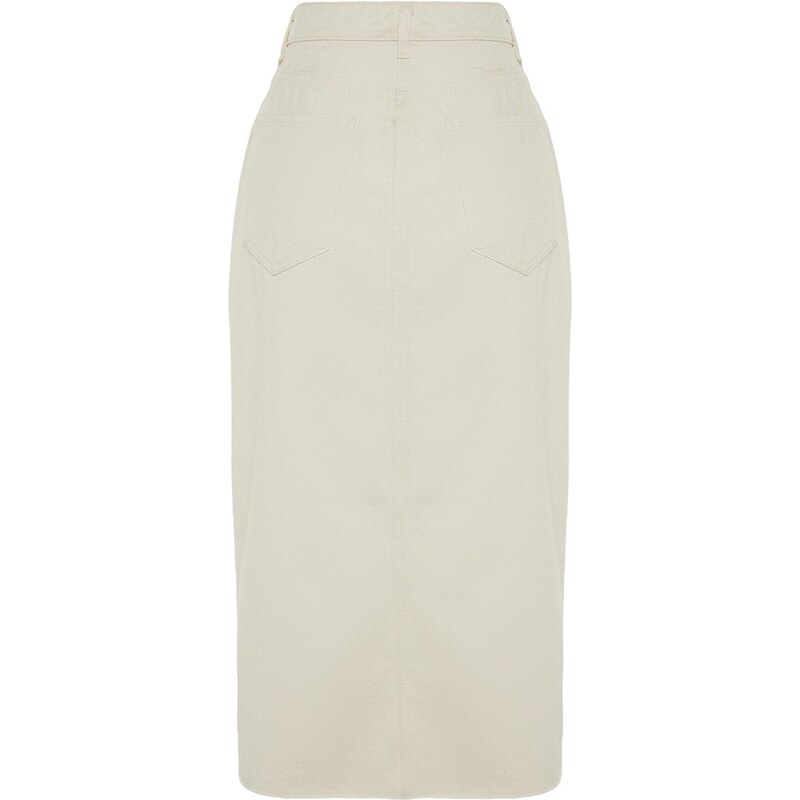 Trendyol Ecru Button Detailed High Waist Denim Skirt