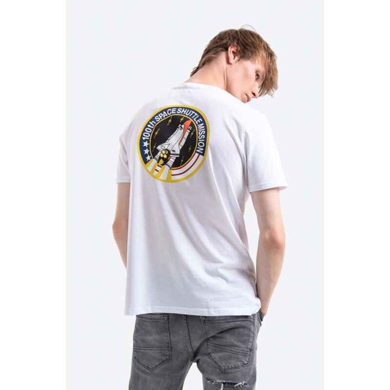 Bavlnené tričko Alpha Industries Space Shuttle T 176507.09, biela farba, s potlačou
