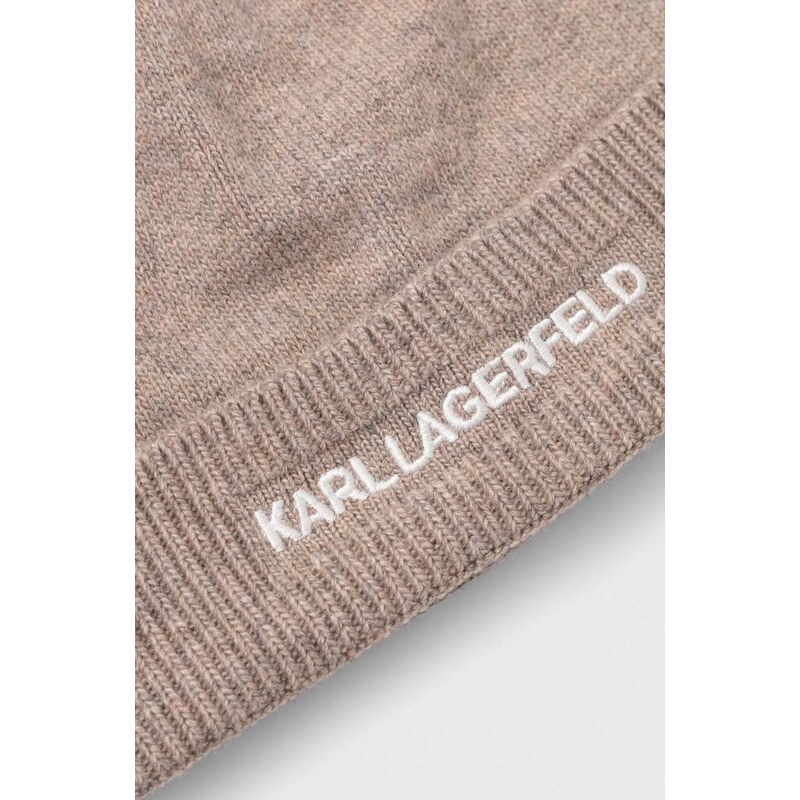 Čiapka s prímesou kašmíru Karl Lagerfeld béžová farba, z tenkej pleteniny