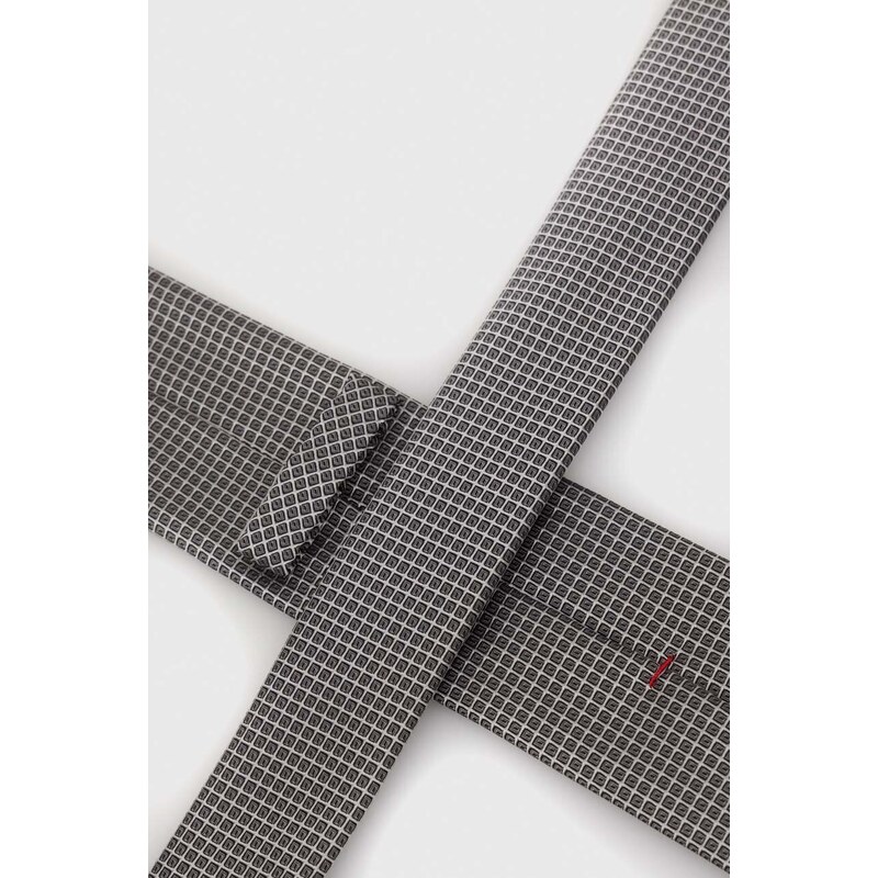 Kravata s prímesou hodvábu HUGO šedá farba