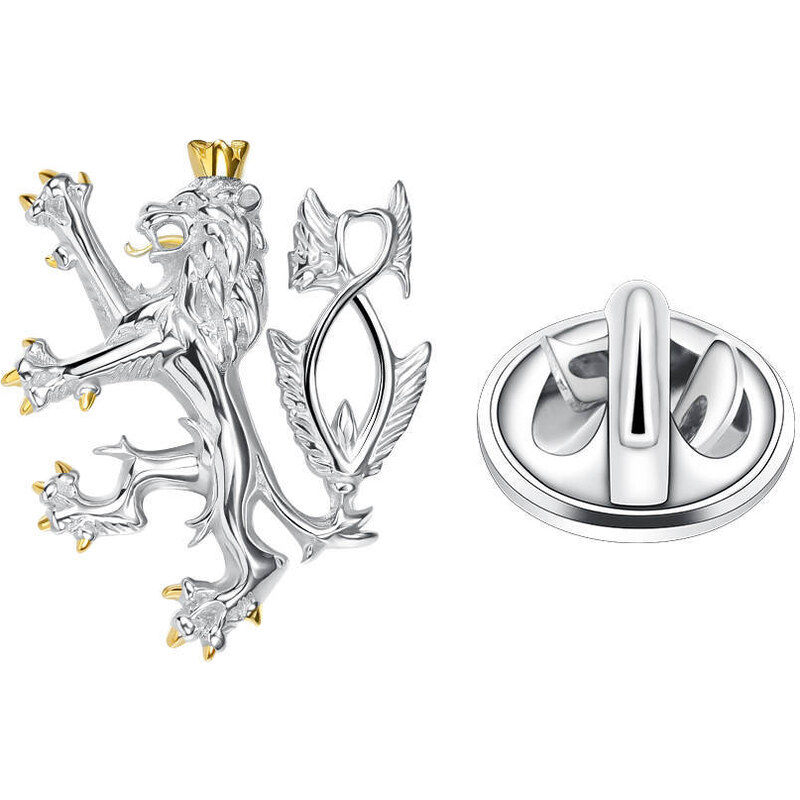 Olivie Strieborná brošňa ČESKÝ LEV GOLD 7490 43967236