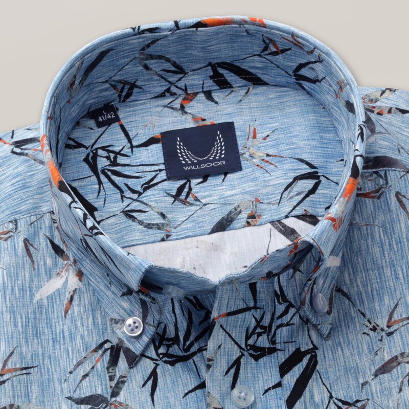 Willsoor Pánska slim fit košeľa modrej farby s kvetinovým vzorom 15386
