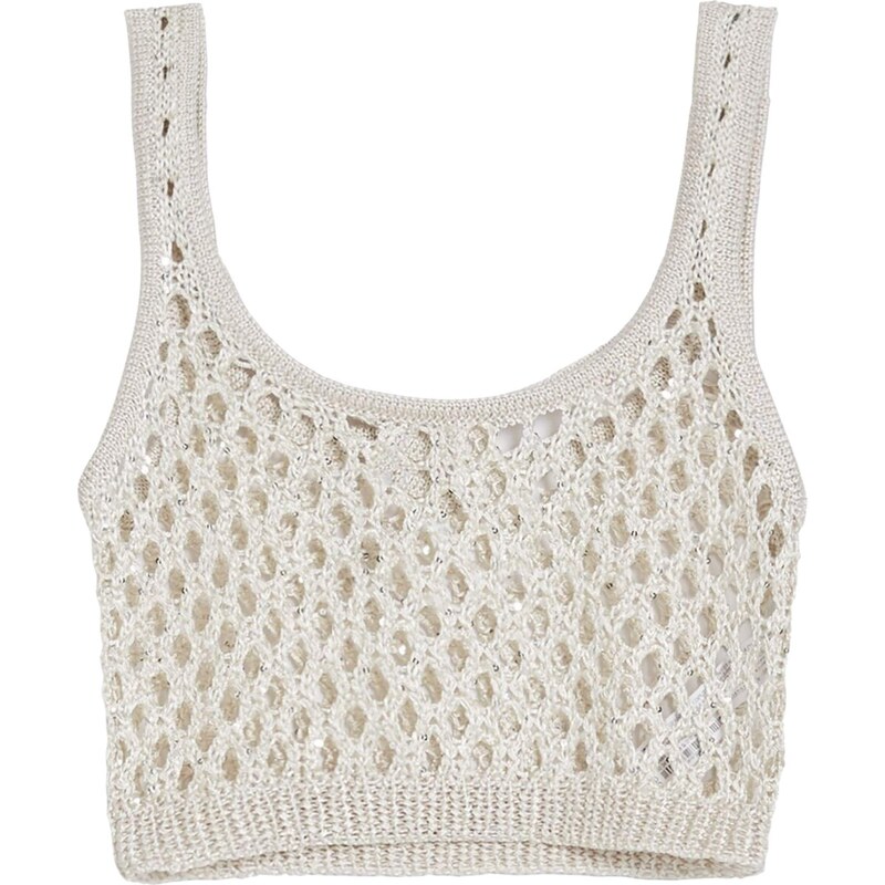 Bershka Vyšívaný top béžová 54252345