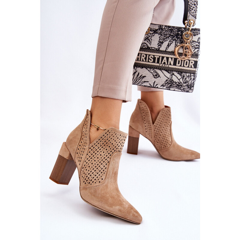 Gemini Dámske členkové topánky na podpätku A8801-63 Béžová - Bella 43870208