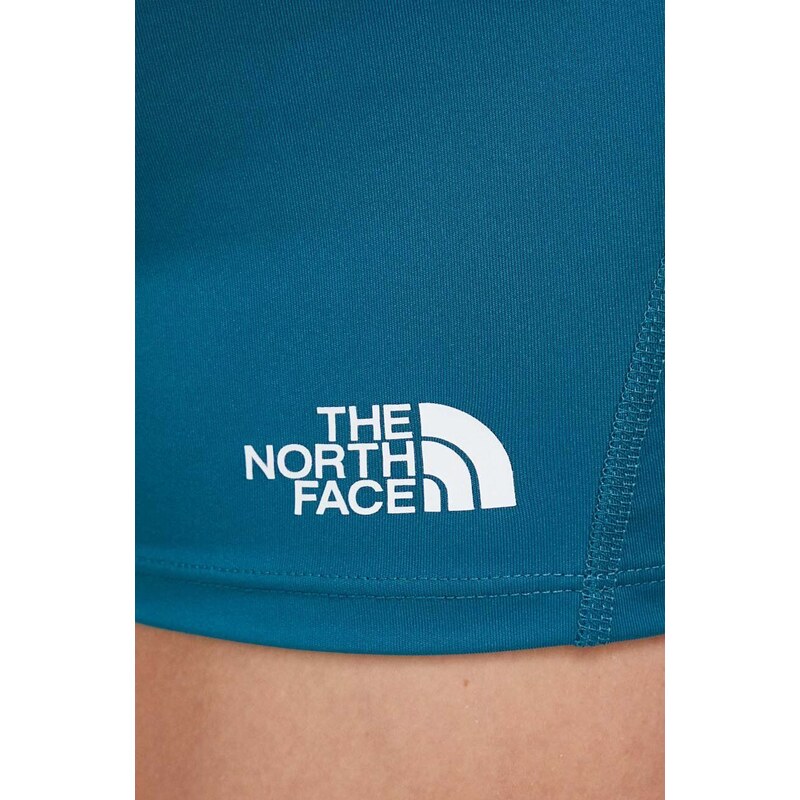 Športové krátke nohavice The North Face dámske, tyrkysová farba, s nášivkou, vysoký pás