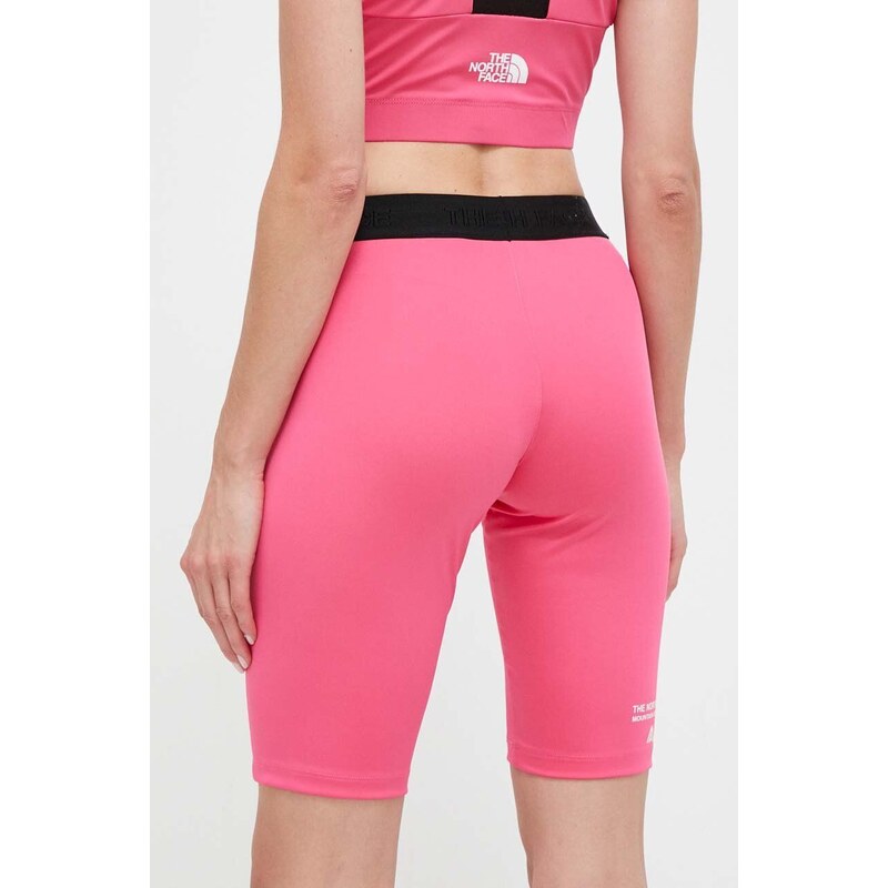 Športové krátke nohavice The North Face Mountain Athletics dámske, ružová farba, jednofarebné, stredne vysoký pás