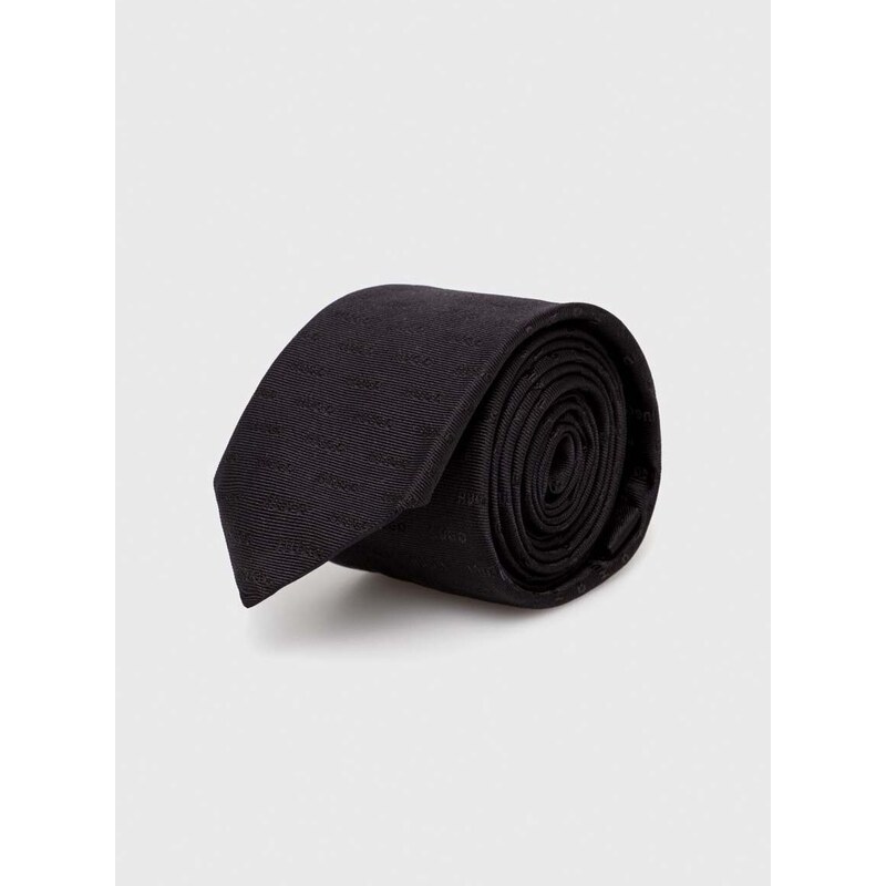 Hodvábna kravata HUGO čierna farba,50494277