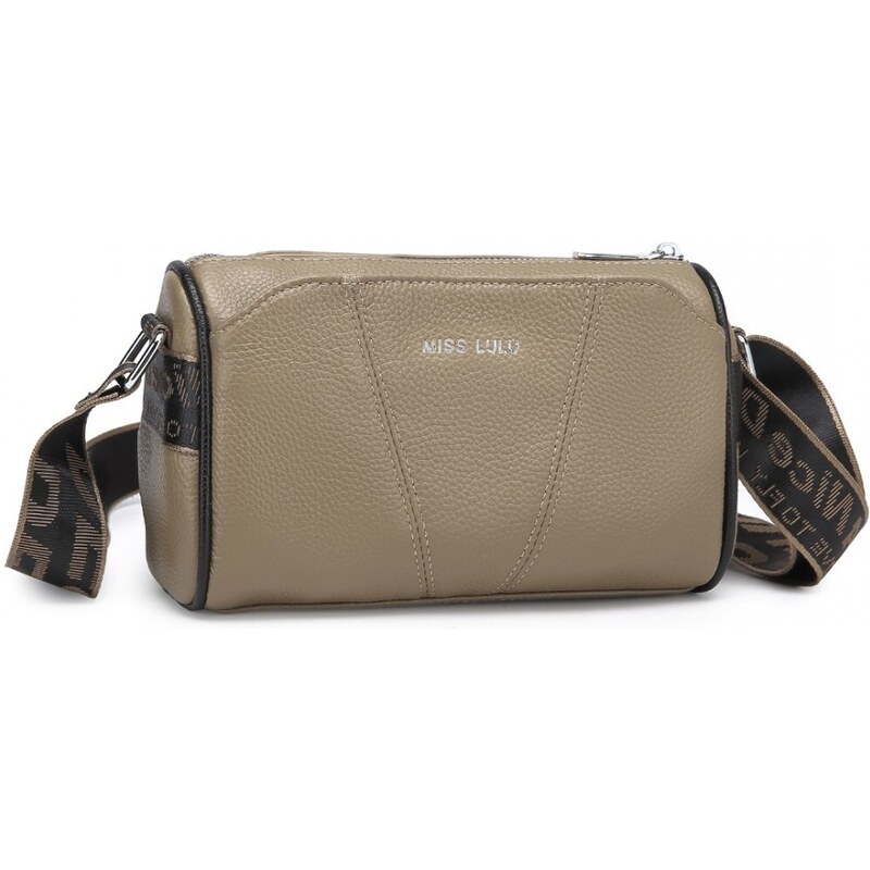Miss Lulu Kabelka - crossbody z pravej kože a hrubým popruhom, khaki 48001194