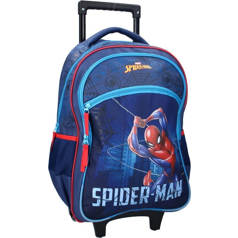Vadobag Detský / chlapčenský cestovný kufor na kolieskach s predným vreckom Spiderman - 45L