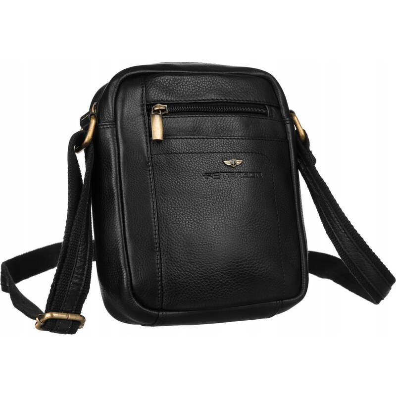 Peterson Čierna kožená taška cez rameno [DH] PTN 8020-NDM BLACK 43935972