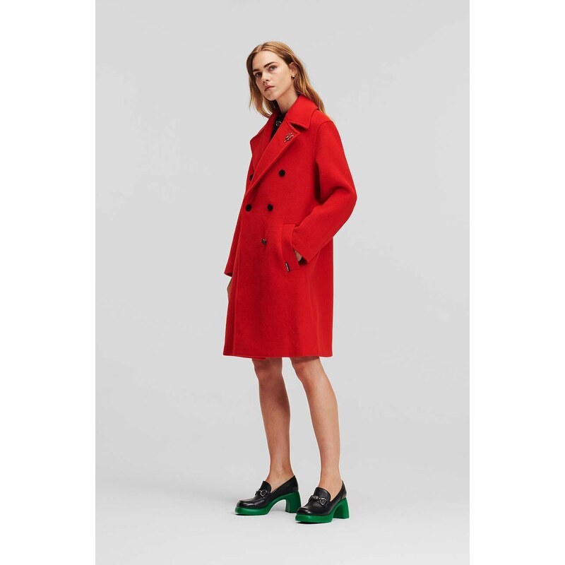 Vlnený kabát Karl Lagerfeld červená farba, prechodný