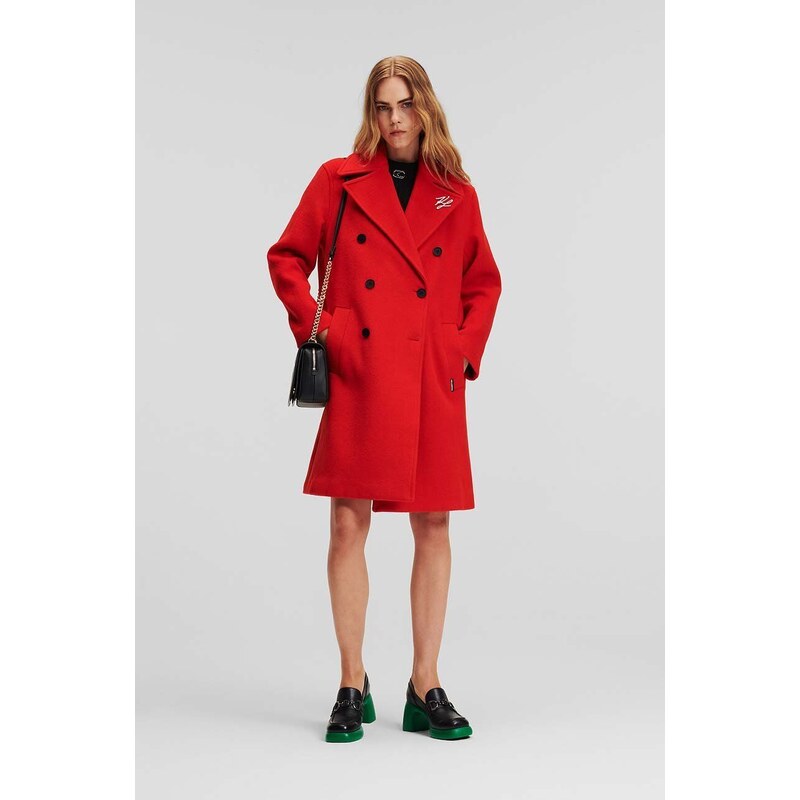 Vlnený kabát Karl Lagerfeld červená farba, prechodný