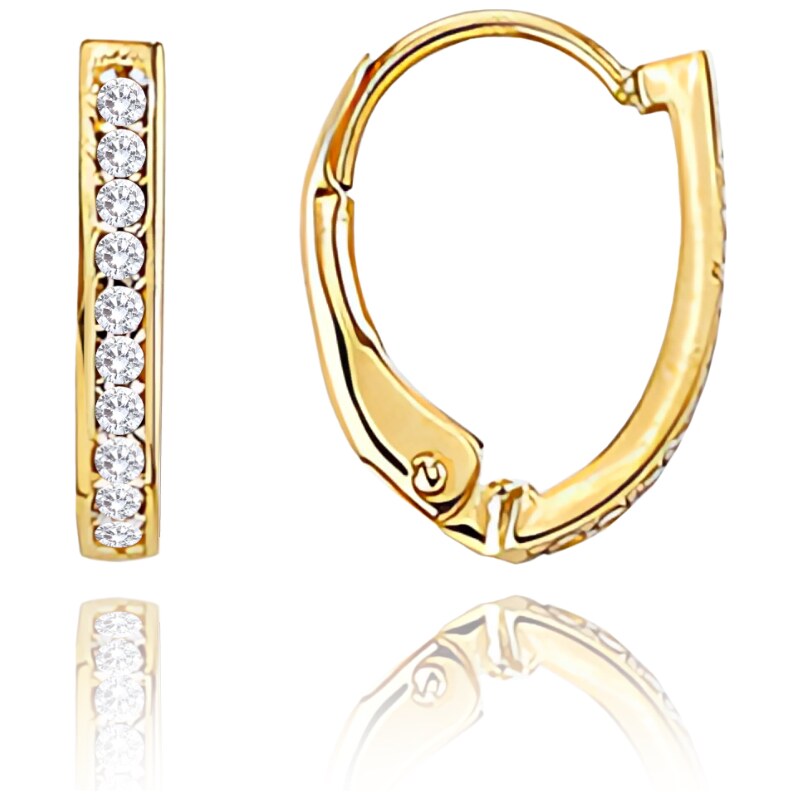 OLIVIE MINET Zlaté náušnice na patent s bielymi zirkónmi Au 585/1000 66795575