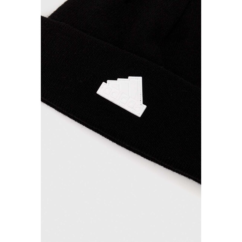 Vlnená čiapka adidas čierna farba, z tenkej pleteniny, IB2648
