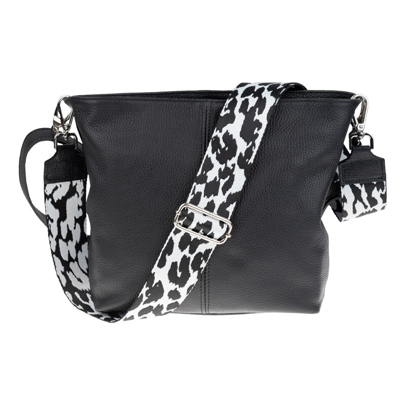 Čierna kožená talianska crossbody kabelka Prisca Nera s prídavným 43996630