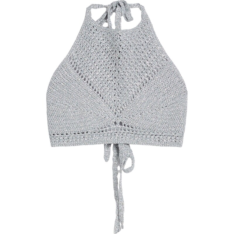 Bershka Vyšívaný top strieborná 54252660