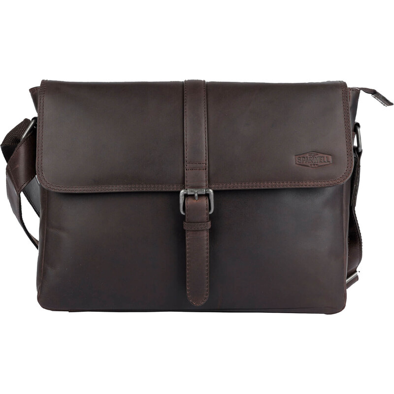 Pánska kožená taška cez rameno Sparwell Remmy - tmavo hnedá 44072169
