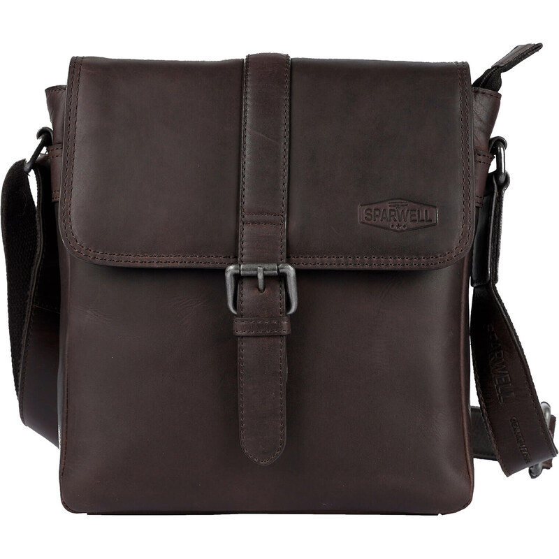 Pánska kožená taška cez rameno Sparwell Albert - tmavo hnedá 44072172
