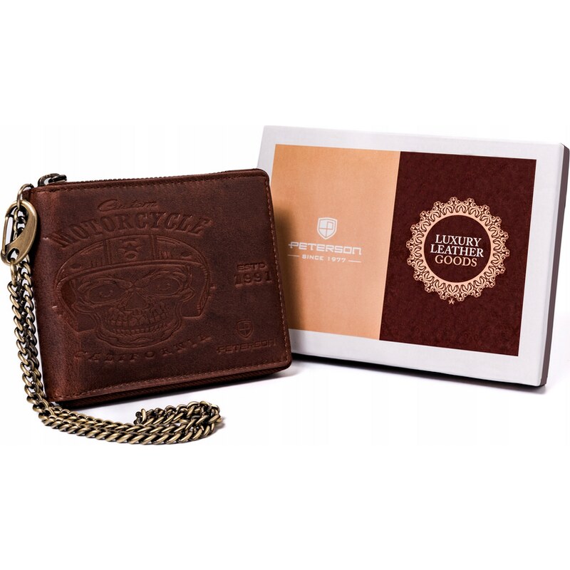 Peterson Hnedá pánska kožená peňaženka s retiazkou W065 [DH] PTN N992C 44072339