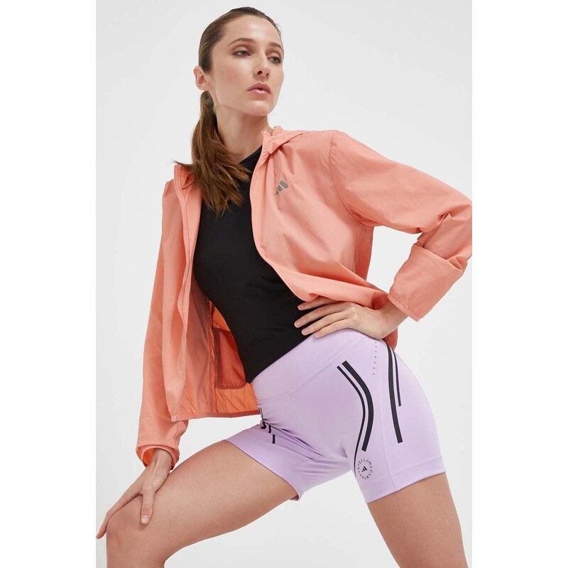 Bežecké šortky adidas by Stella McCartney TruePace fialová farba, s potlačou, vysoký pás