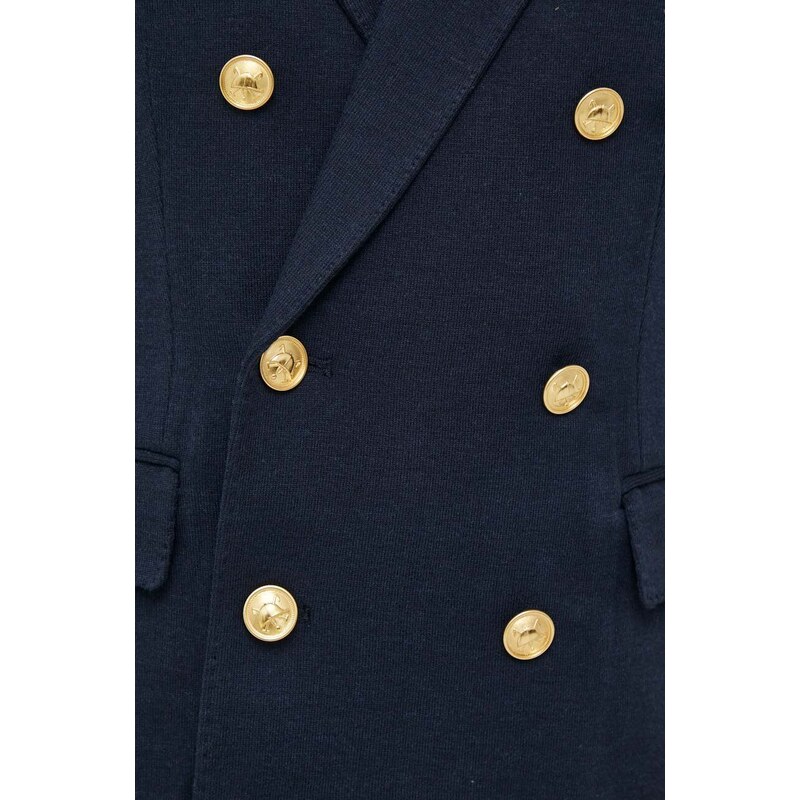Sako s prímesou vlny Polo Ralph Lauren tmavomodrá farba, dvojradové, jednofarebné, 211910134