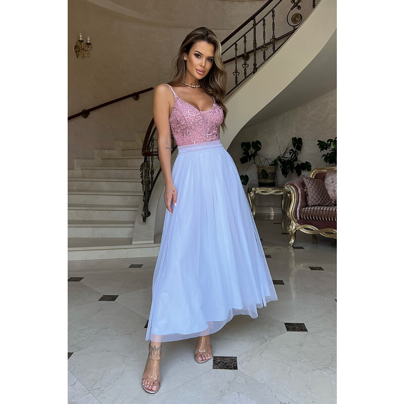 miadresses.sk Ružovo-biele spoločenské šaty s tylovou sukňou 44198704