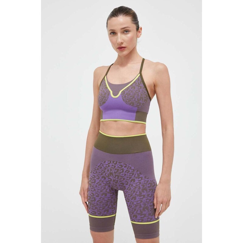 Tréningové šortky adidas by Stella McCartney fialová farba, vzorované, vysoký pás
