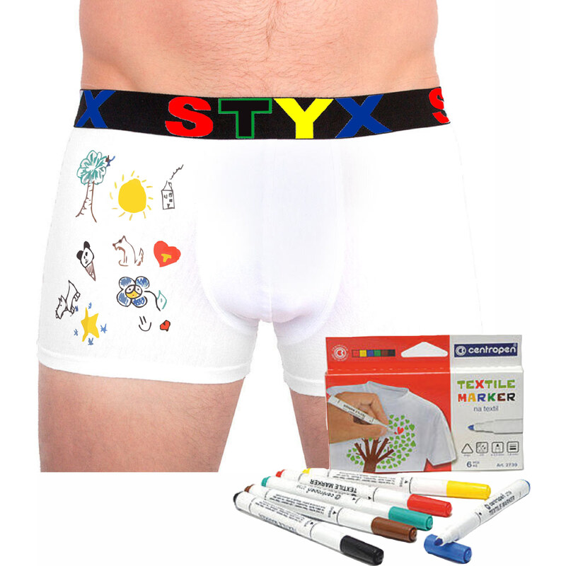 Pánske boxerky Styx športová guma biele + fixy na textil (GF1061) 44214503