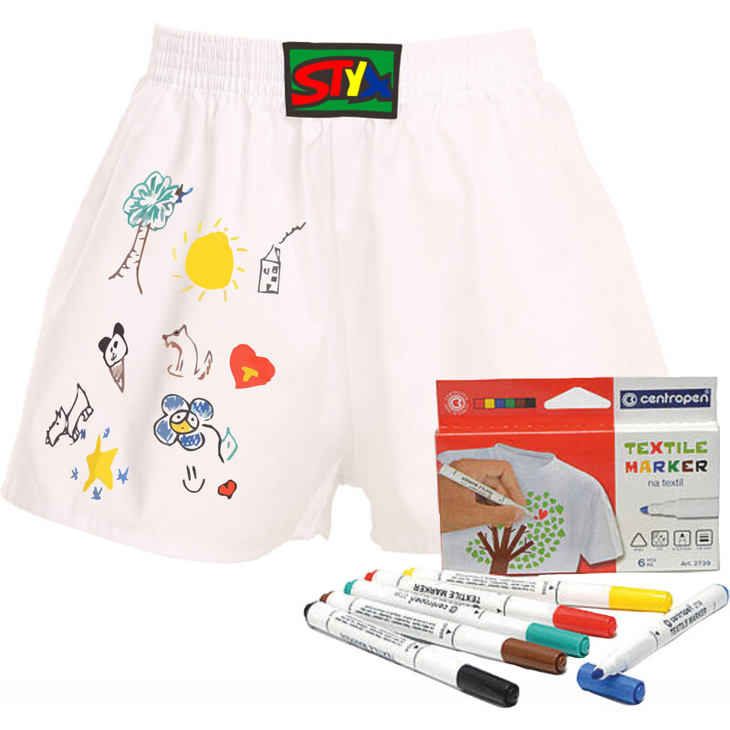 E-shop Detské trenky Styx klasická guma biele + fixy na textil (JF1061)